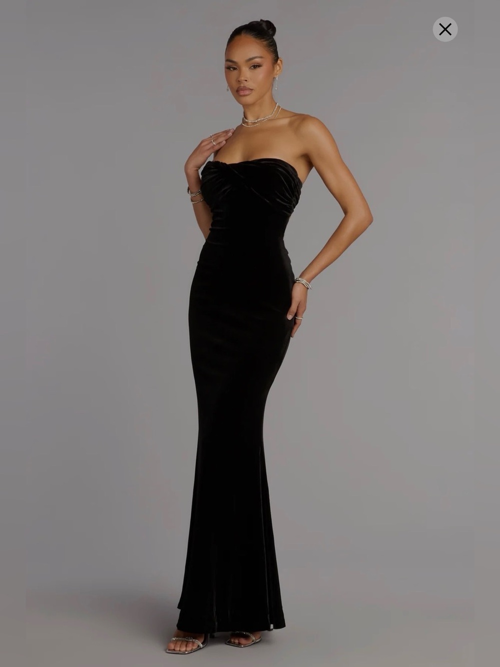 Windsor Black Velvet Strapless Maxi Skirt